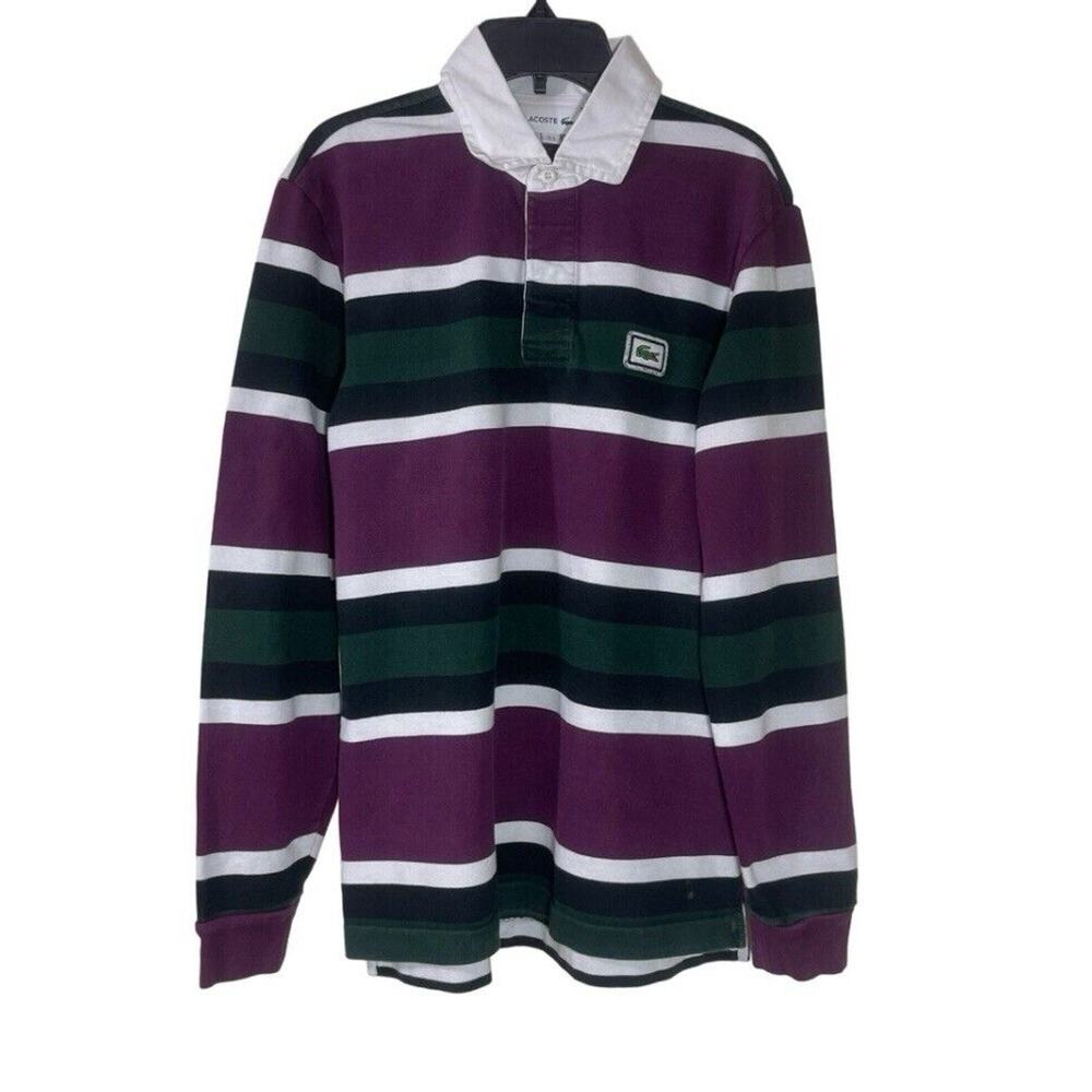 Lacoste Rugby Polo Shirt Mens Small Multi Bold Stripe Long Sleeve Preppy Retro